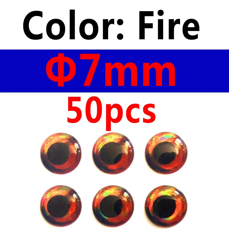 7mm fire 50pcs Bimoo 50 шт. голографическая 3D 4D рыбные глаза для завязывания мушек стримеры приманка дерево пластик приманка поппер DIY глаза - Цвет: 7mm fire 50pcs