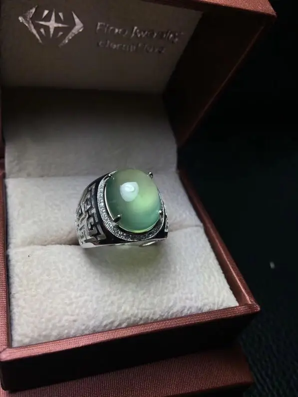 Real и Натуральный пренит кольцо человек кольцо 925 серебро 12*16 мм gem Для мужчин изысканные украшения ручной работы