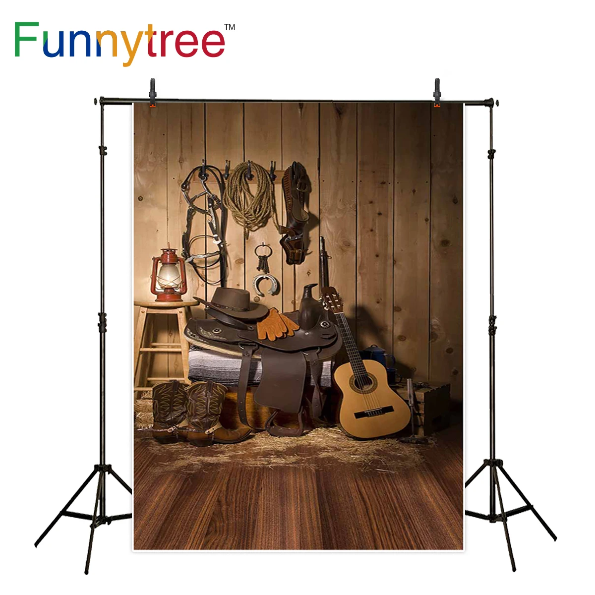 

Funnytree photography backdrops guitar cowboy western america wooden house children light vintage photography studio funds party