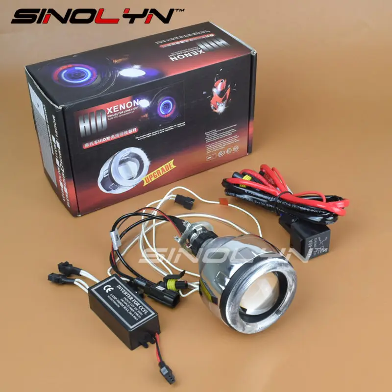 Sinolyn мотоциклетные прожекторные фары Биксеноновые линзы 2,3 ''CCFL ангельские глазки Halo огни DIY набор монтажных аксессуаров для модификации - Цвет: Without Ballast