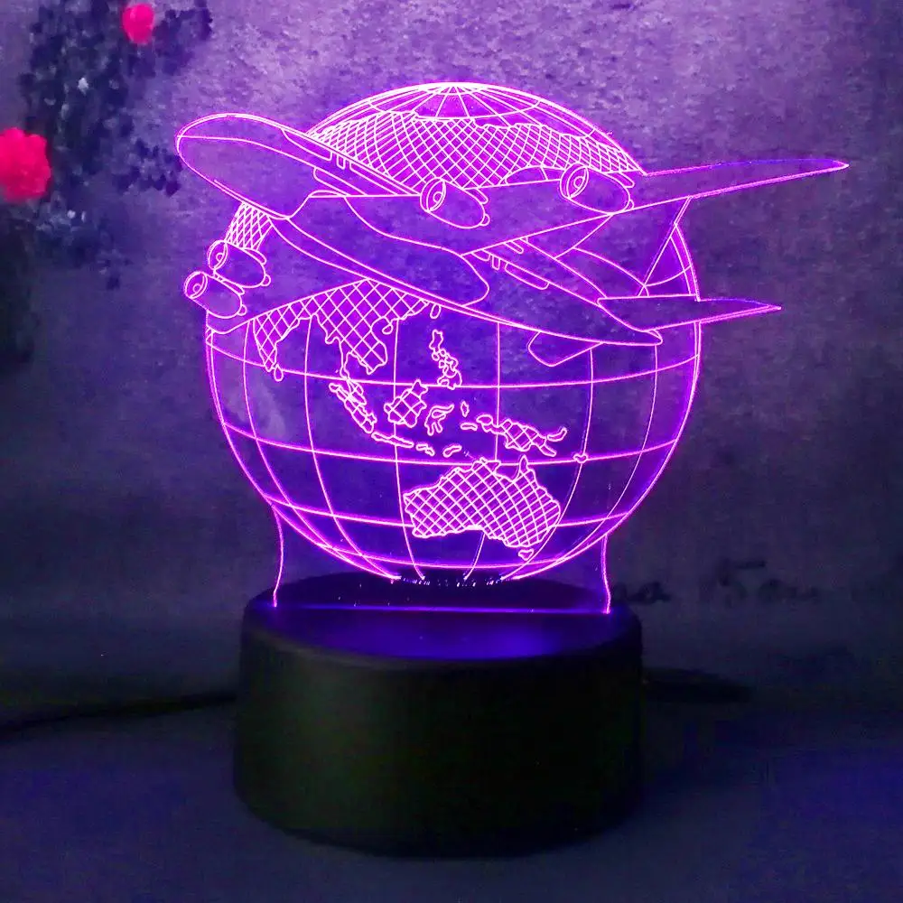 3D Lampara ночник лампа земной план самолет Глобус земля 7 цветов Изменение ребенок