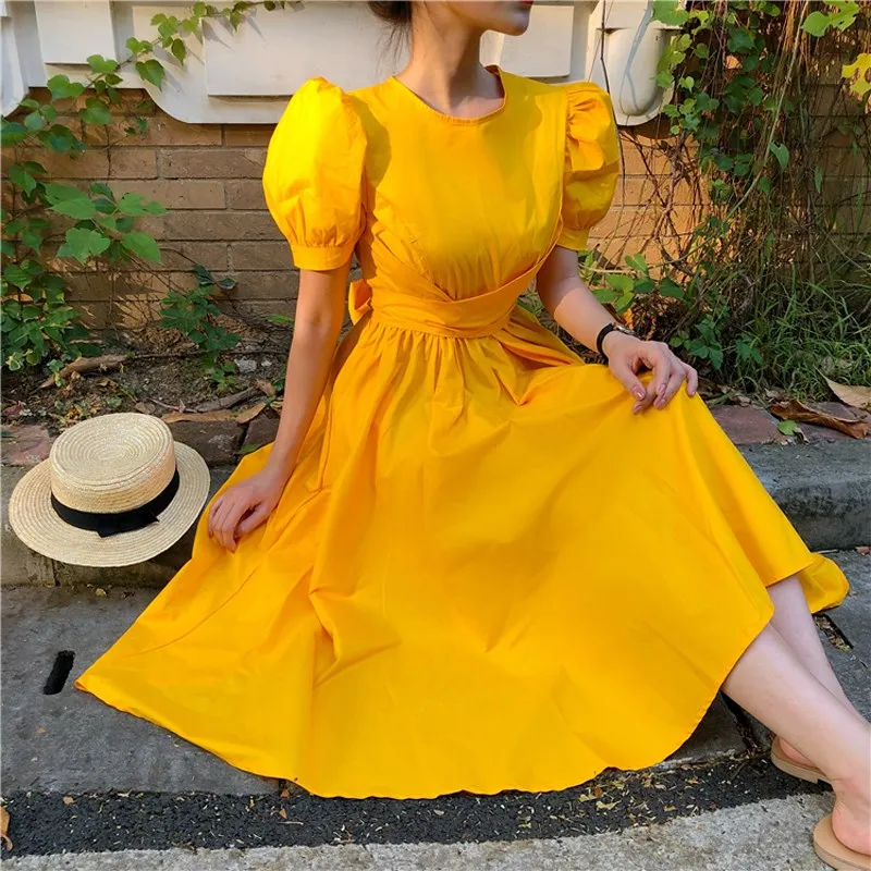Женское Повседневное платье с рукавами фонариками однотонное асимметричное