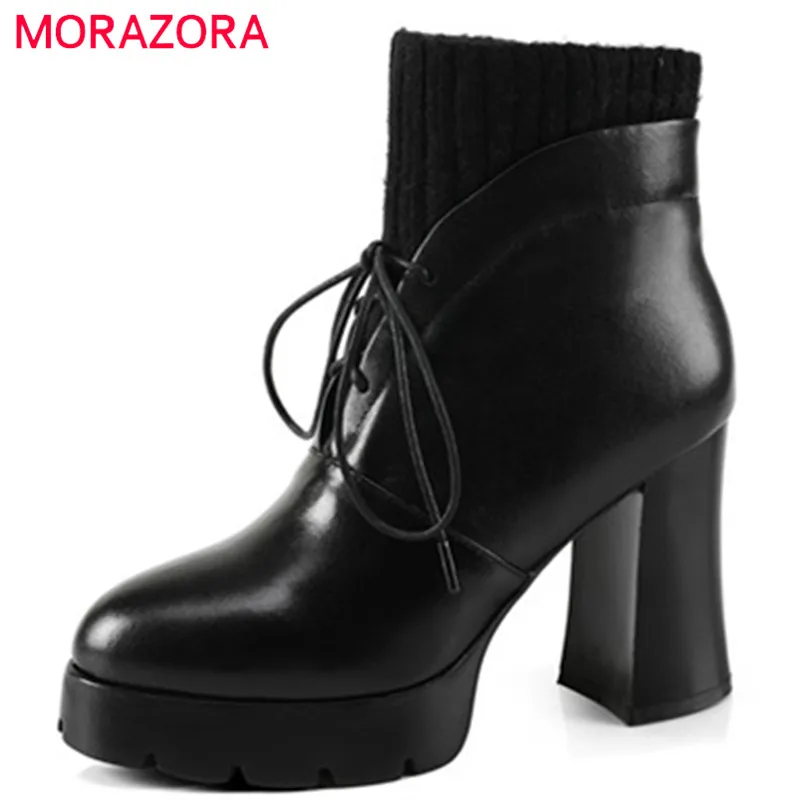 Женские ботильоны из коровьей кожи MORAZORA Черные на платформе и высоком каблуке