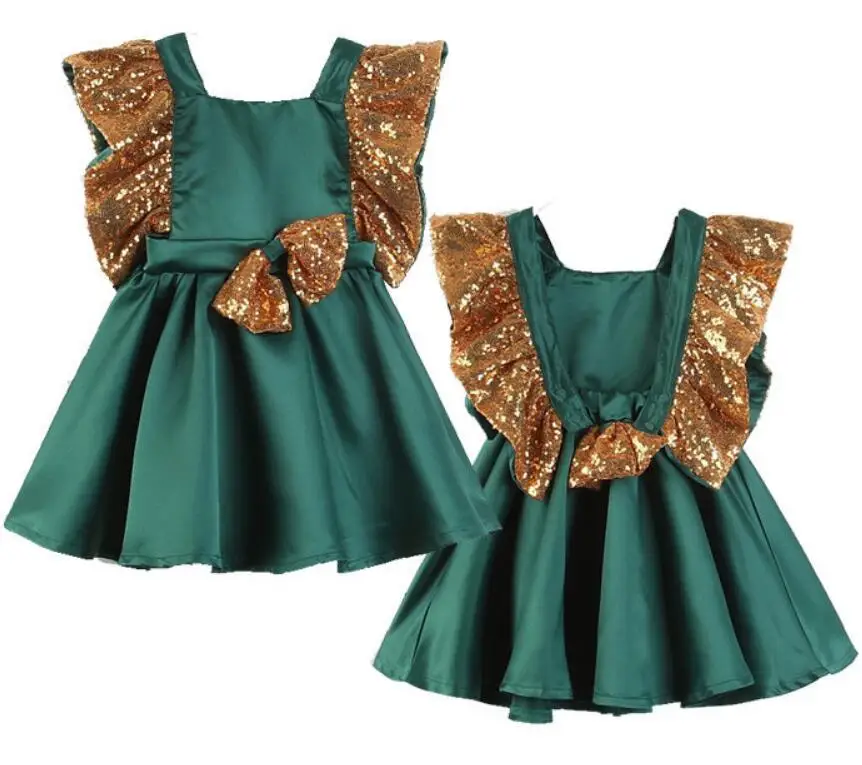New Xmas Kid Girl Green Dress Sequin Bowknot Ruffle Baby Girls Party Christmas Toddler Wedding Princess Formal | Детская одежда и