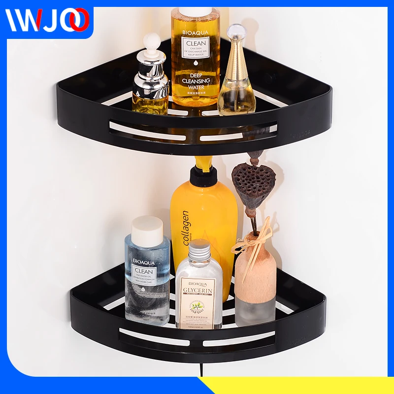 

Bathroom Shelf Organizer Black Stainless Steel Corner Storage Holder Shelves Bathroom Wall Mounted Shower Rack Shampoo Holder