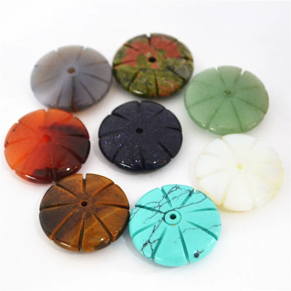 Wholesale Fashion 25mm*8mm Mixed Natural Stone Beads Round Flat UFO Tires Loose Charms For Women Jewelry Making 10PCS | Украшения и