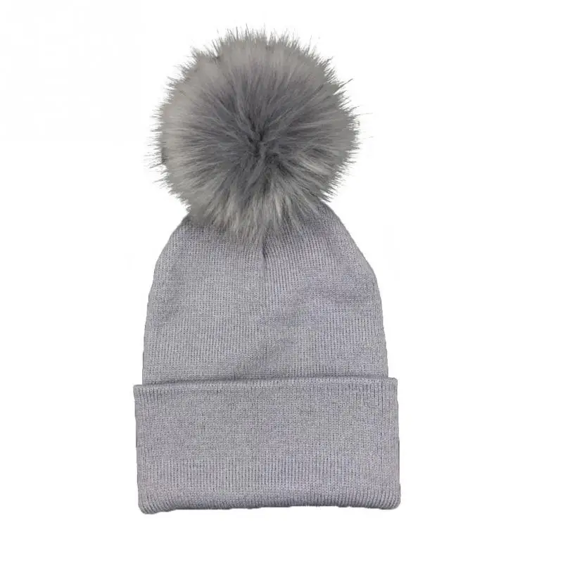 Зимние женские шапки бини, шапка Skullies, шерстяная шапка с помпоном, меховые пушистые шапки, шапки понпон, вязаная шапка, женская вязаная шапка для девочек, черная#20 - Цвет: gray