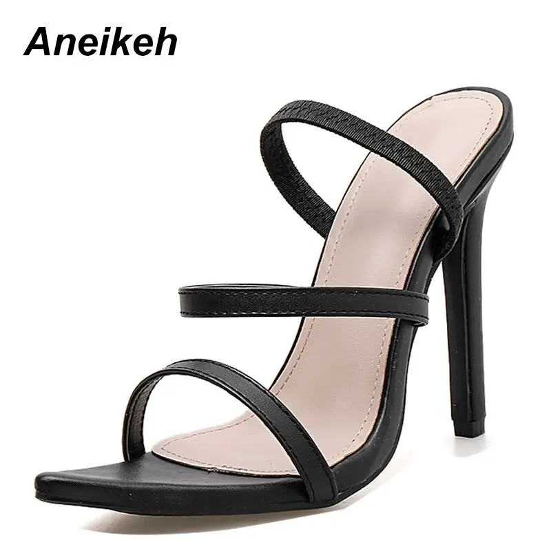 Black Aneikeh/Коллекция года; модные летние шлепанцы; женская обувь; Женские однотонные вечерние туфли с открытым носком на высоком тонком каблуке; Цвет зеленый, черный; 40 - Цвет: Black