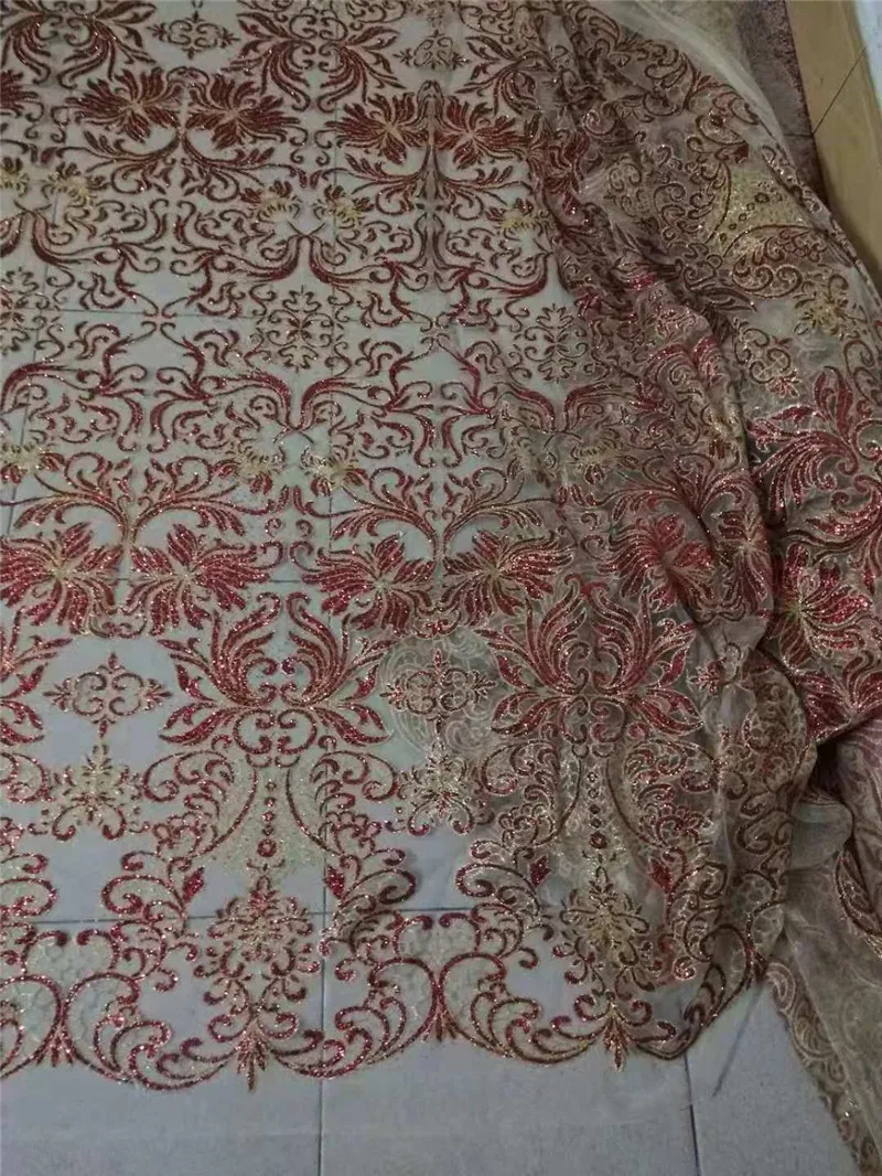 Good looking design red glitter gold edge mesh African glued wedding dress fabric H-22212 | Дом и сад