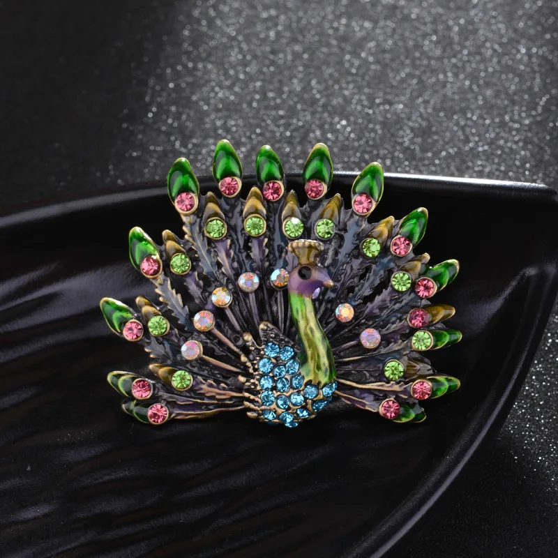 Горный хрусталь броши аксессуары роскошный павлин Спред животное ювелирные