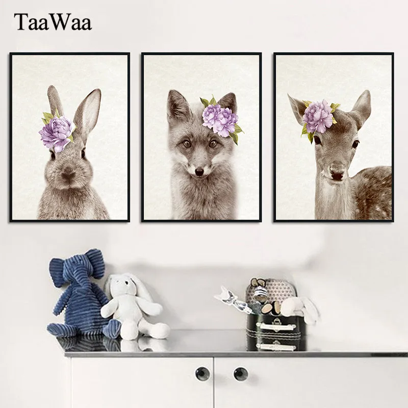 Настенная картина для детской комнаты с изображением кролика волка цветов