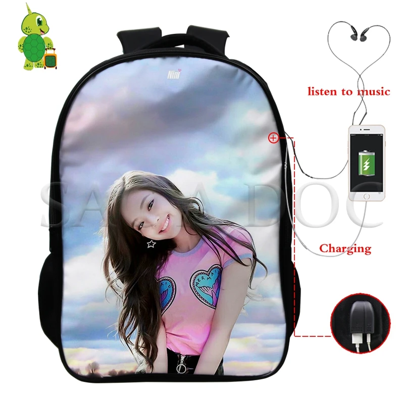 korean backpack Kpop Черный розовый женский рюкзак USB для зарядки Mochila Kill This Love Rose/Lisa сумка мужские многофункциональные школьные рюкзаки дорожные сумки - Цвет: korean backpack