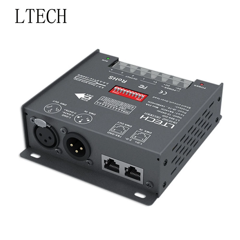 LTECH 4 Channel LED DMX Decoder LT-904-DIP 4CH CV Input 6A*4CH Max. 24A 576W Output XLR-3/RJ45 DC12V - 24V | Лампы и освещение