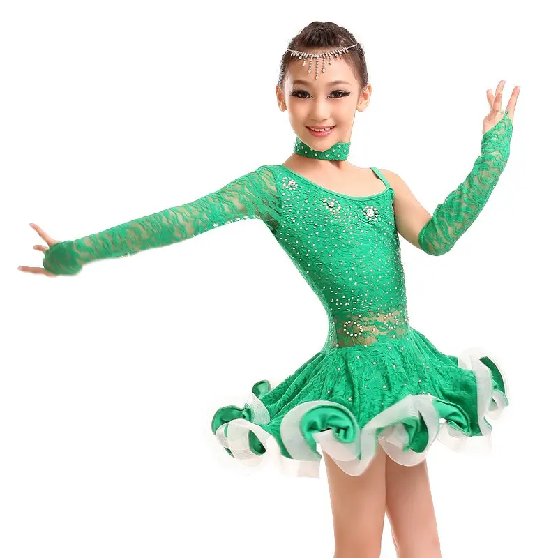 Latin dance children's clothing new lace girl samba ballroom children skirt American dress | Тематическая одежда и