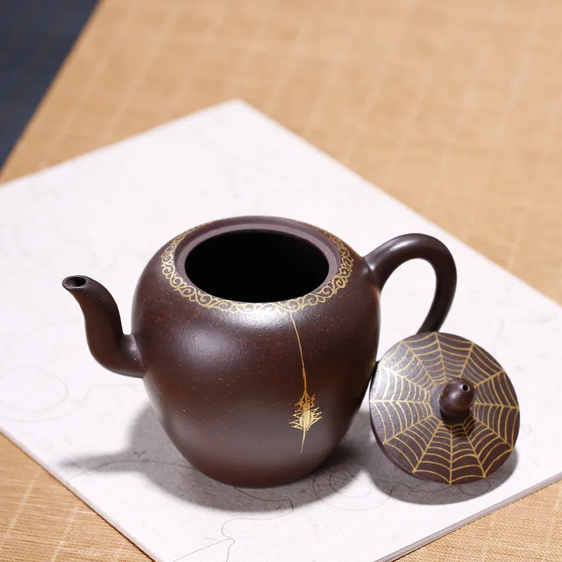 Yixing Purple Sand Teaware Raw Mine Black Zhuni Beauty Shoulder Hand-made Teapot Genuine Gold Drawing Spider | Дом и сад