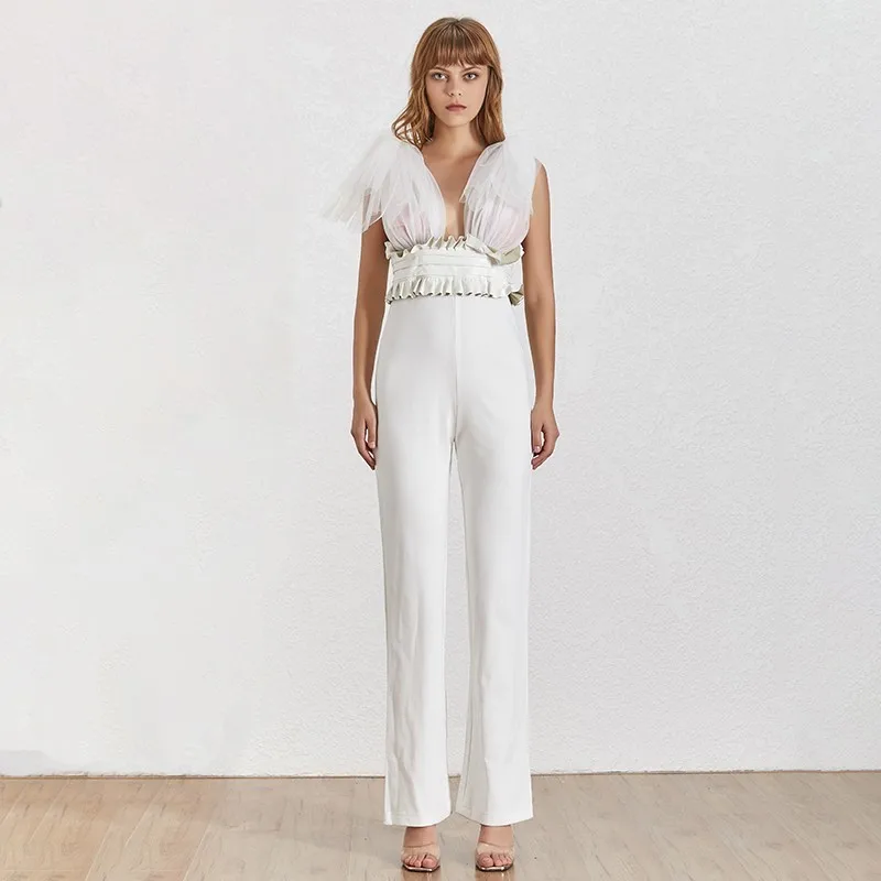 TWOTWINSTYLE сексуальный сетчатый лоскутный женский комбинезон без рукавов с