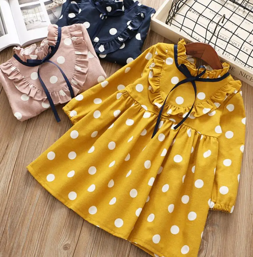 New arrive Girl dot dress For 2-7T children clothing Spring Autumn kids Clothes girls party bow knot princess | Детская одежда и