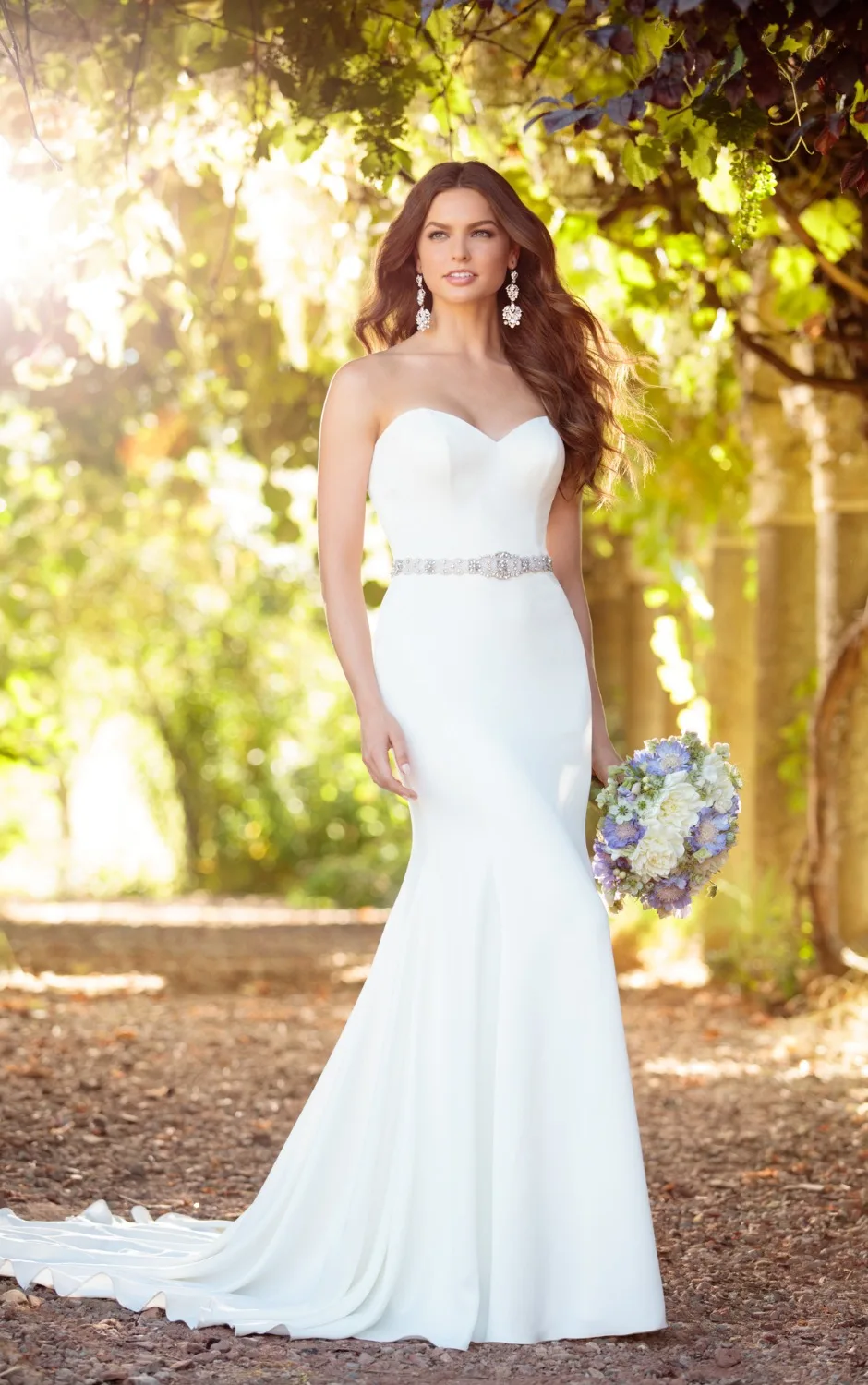 Robe de mariée Без Бретелек Длинные Оболочки Свадебное Платье С Sash Молния Назад Суд