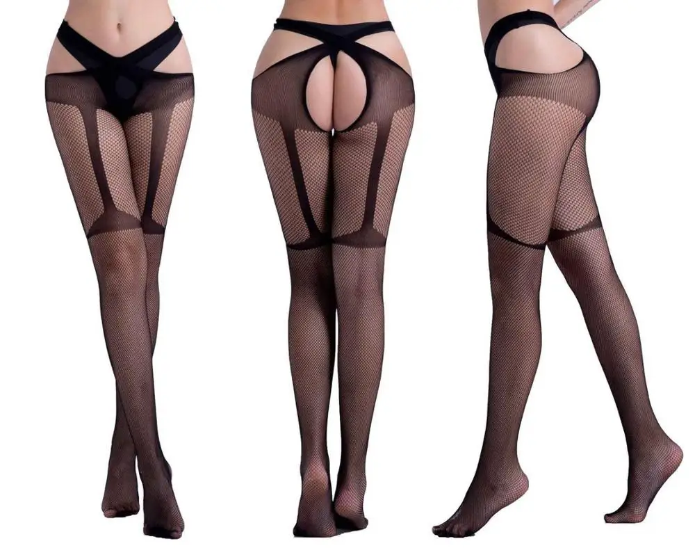 S5003-75 Women Sexy Transparent Slim Fishnet Pantyhose Club Party Net Holes Black Tights Thigh High Stockings Small/Middle/Big Mesh - Цвет: S5003-75