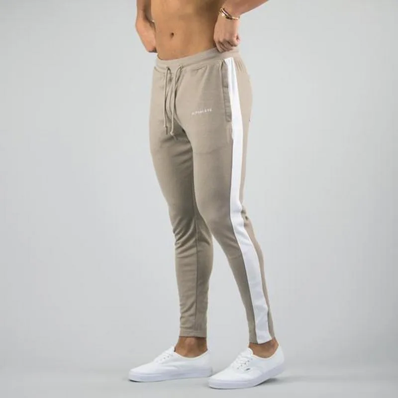 Khaki Pants Штаны для бега, полосатые штаны для бега, Мужские штаны для спортзала, спортивные штаны для фитнеса, спортивные штаны для бега, штаны для тренировок, мужские Леггинсы для йоги - Цвет: Khaki Pants