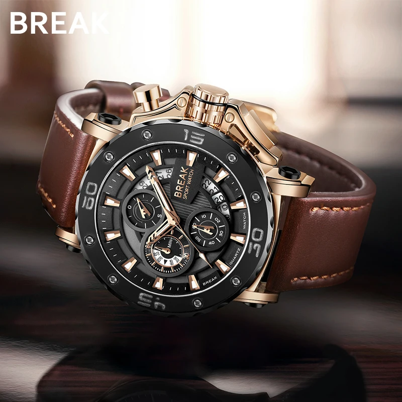 Перерыв Топ Роскошные Брендовые мужские часы модные повседневные Хронограф