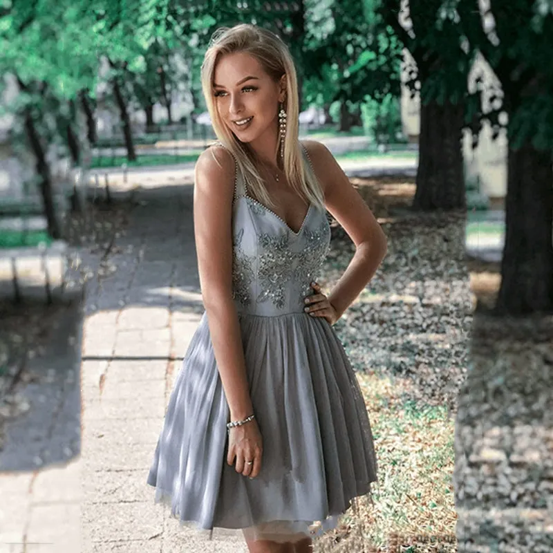 2020 короткое платье для выпускного вечера с бисером на бретелях блестками милой