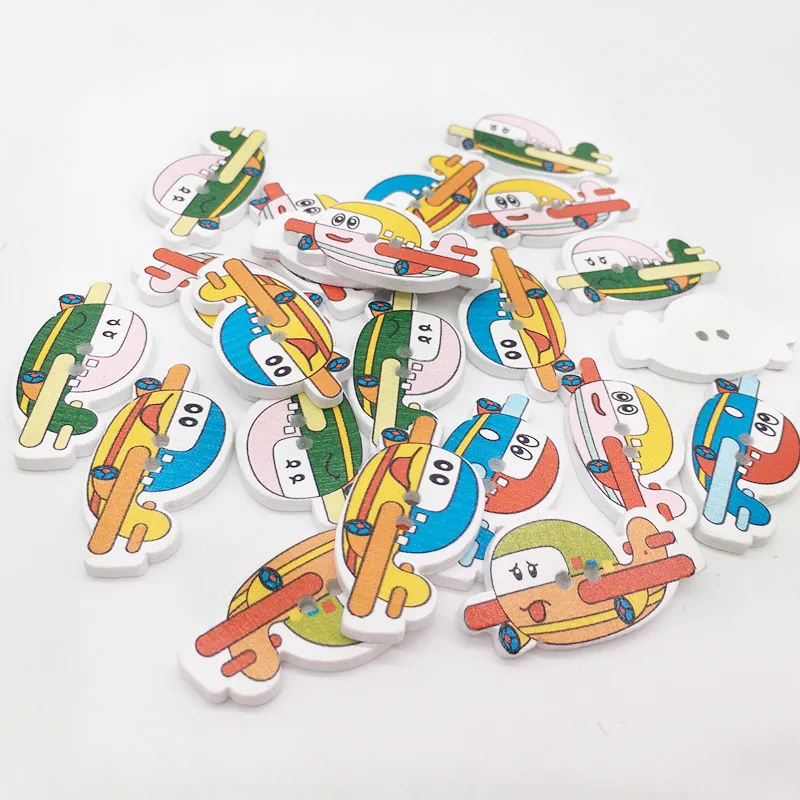 50pcs/lot Mixed Colors Cartoon Plane Style Wood Buttons Sewing DIY Craft 2 Holes Wooden Decorative Accessories | Дом и сад