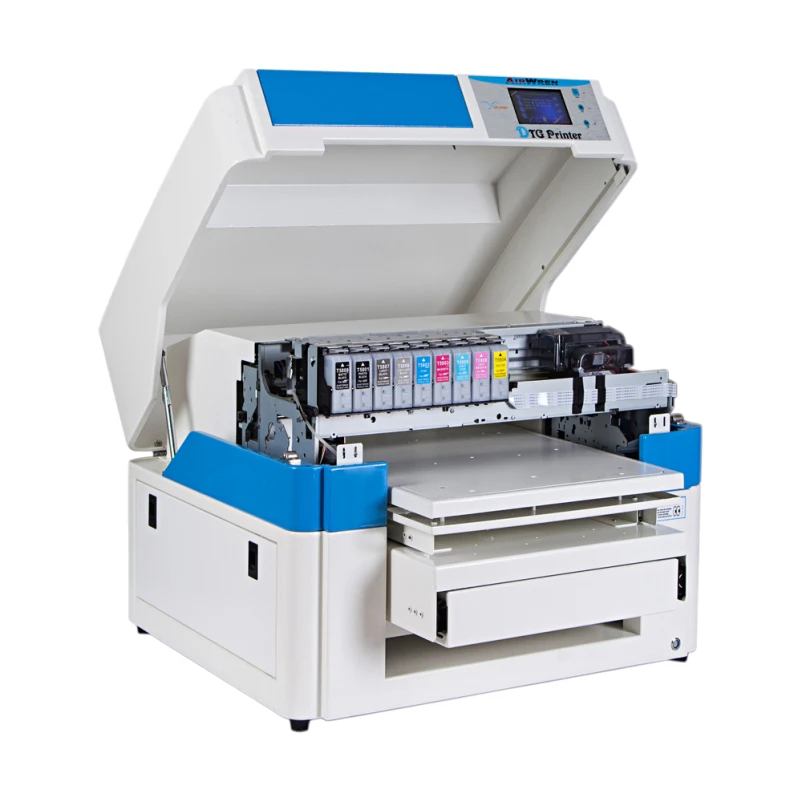 A2 Size DTG Inkjet Digital Textile Flatbed Printer High Speed 8 Color T-shirt Printing Machine for Dark and Light Color Clothes
