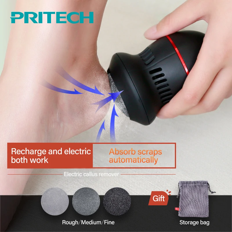 Инструмент для ухода за ногами Pritech с зарядкой от usb, средство для удаления мозолей, мощный инструмент для педикюра, средство для удаления мозолей, средство для чистки ног с тремя алмазными головками