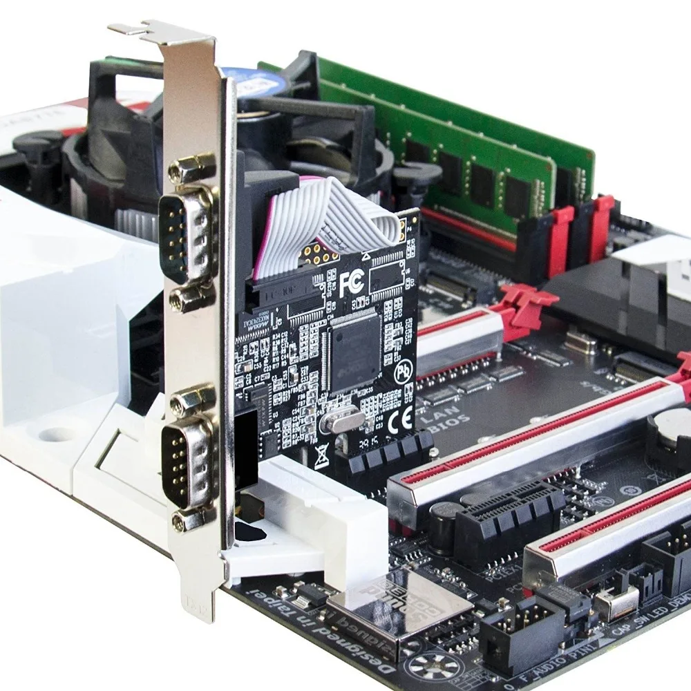 Высококачественный чип PCI E Express Dual Serial DB9 RS232 2 порта адаптер контроллера 16C550 UART с