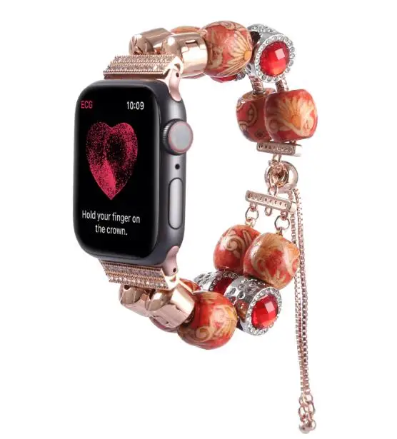 Брендовый ремешок ручной работы для apple watch, серия 1, 2, 3, 4, браслет с драгоценным камнем из агата для iWatch 38 мм, 42 мм, 40 мм, 44 мм, серия 5 - Цвет ремешка: 10