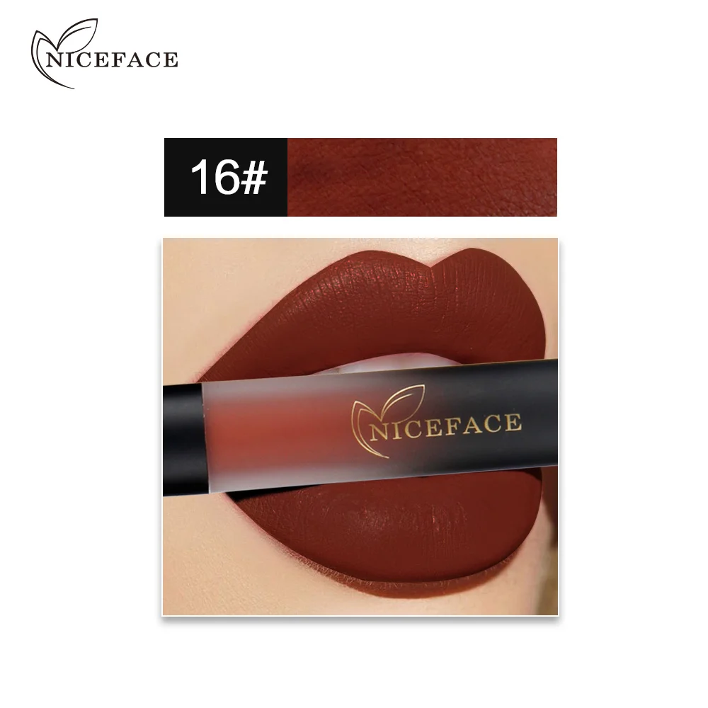 NICEFACE, 18 цветов, Матовая жидкая губная помада с увлажняющим действием, стойкая, водостойкая, Batom, бархат, телесный крем для губ, блеск для губ, косметика для красоты - Цвет: 16