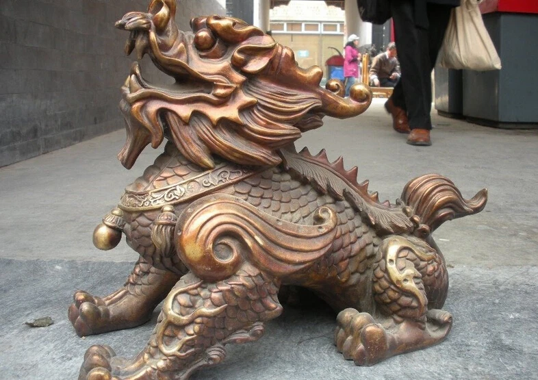 Китай Огромный Королевский Чистый красный Бронзовый Foo Собаки Лев Дракон kylin
