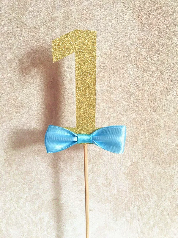 Custom Age Number Cake toppers Baby Twins 1st Birthday Party Decorations Gold 1 With Bow Tie Cupcake Topper topper | Дом и сад