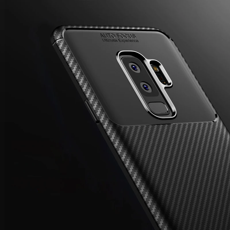 MAKAVO For Samsung S9 Plus Case Ultra Thin Soft Silicon TPU Cover Carbon Fiber Galaxy S9+ Phone Back |