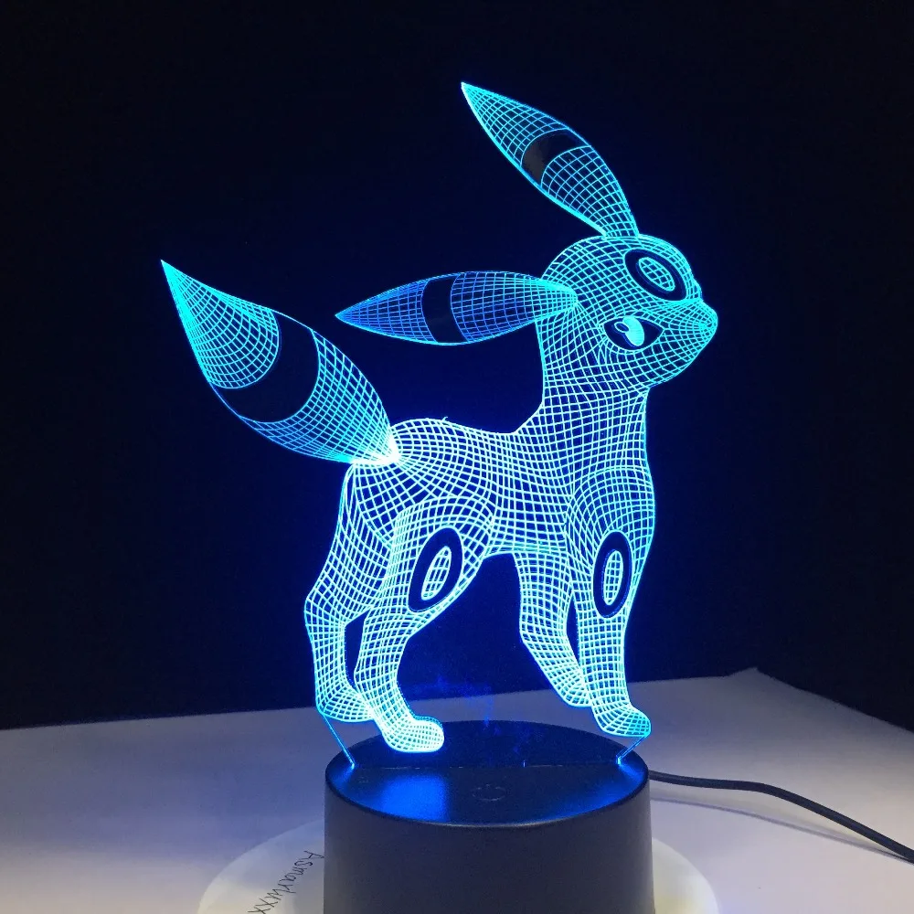 Umbreon Pokemon Go 3D акриловый Ночной светильник USB для сна 3 батарейки АА 7 меняющихся