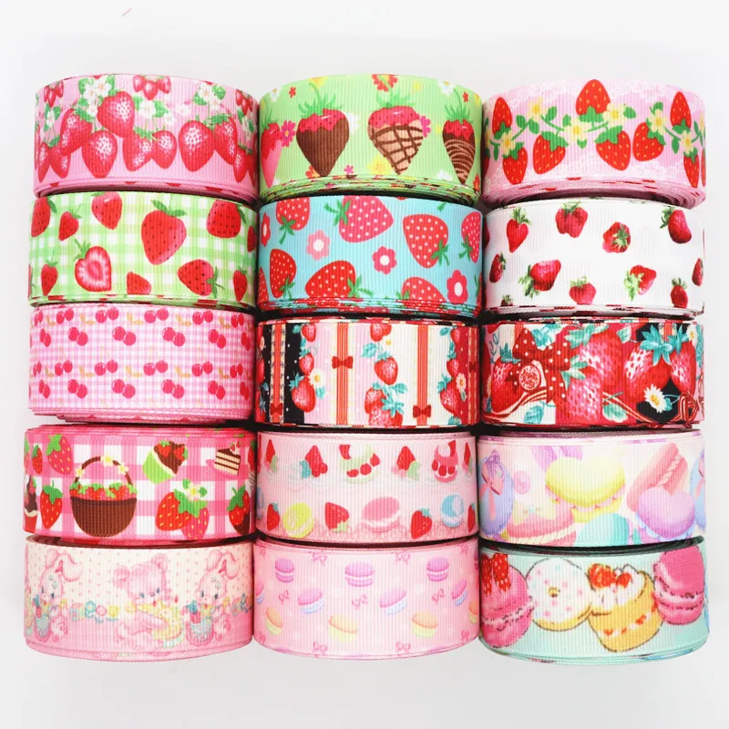 50 ярдов Grosgrain лента клубника торт печатная лента " 25 мм пробки для бутылок DIY ремесла аксессуары ручной работы M19070902