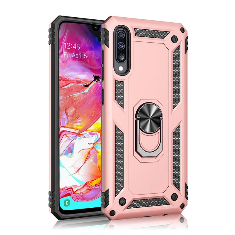 Rose Gold Чехол-Броня магнитное кольцо держатель чехол для телефона для samsung A10 20 30 40 50 70 A6 A8 A9 плюс A750 A9S Жесткий ПК силиконовый чехол-накладка из мягкого ТПУ - Цвет: Rose Gold