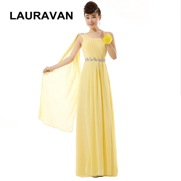 Женское длинное шифоновое платье на одно плечо желтого и красного цветов|Платья