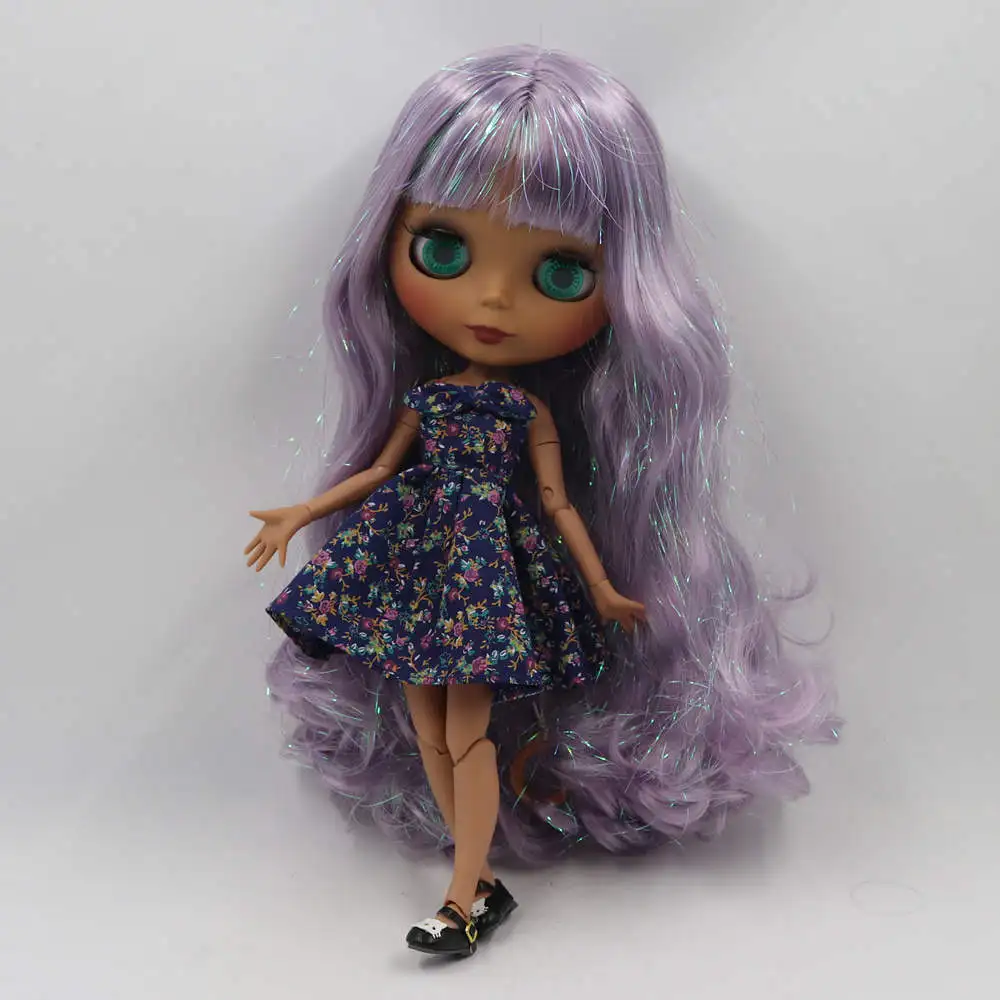 Серый ICY Fortune Days factory blyth кукла темная кожа суставное тело новое матовое лицо блестящие фиолетовые мягкие вьющиеся волосы DIY sd Подарочная игрушка - Цвет: Серый