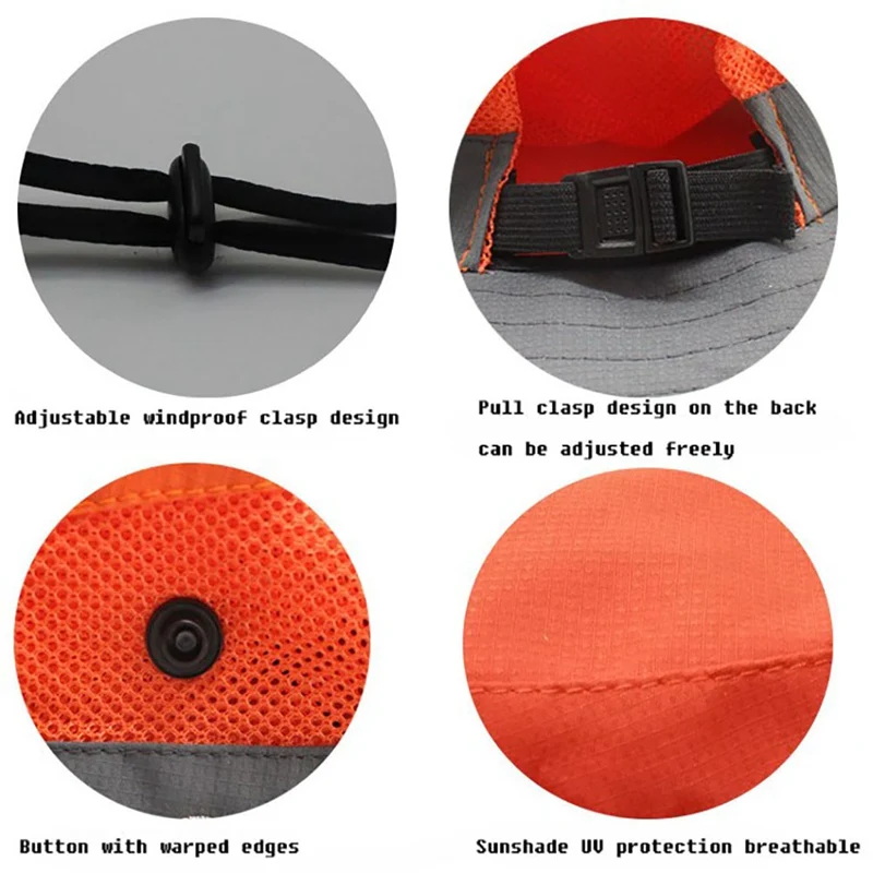 Outdoor Hiking Wide Brim Bucket Hat Women Quick Drying Breathable Packable Sunshade UV-proof Ponytail Cap With Chain Strap