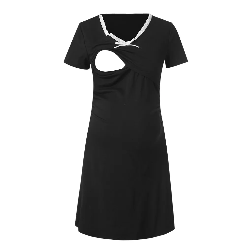 2019 платье для беременных грудного вскармливания однотонное с аппликацией Одежда