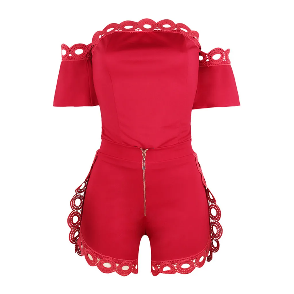 2019 летний женский облегающий пляжный комбинезон с открытыми плечами кружевная