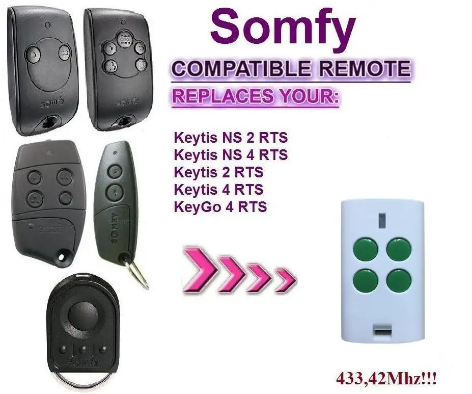 2 шт. Бесплатная доставка Aftermaket SOMFY Keytis NS RTS Somfy 4 совместимый пульт дистанционного