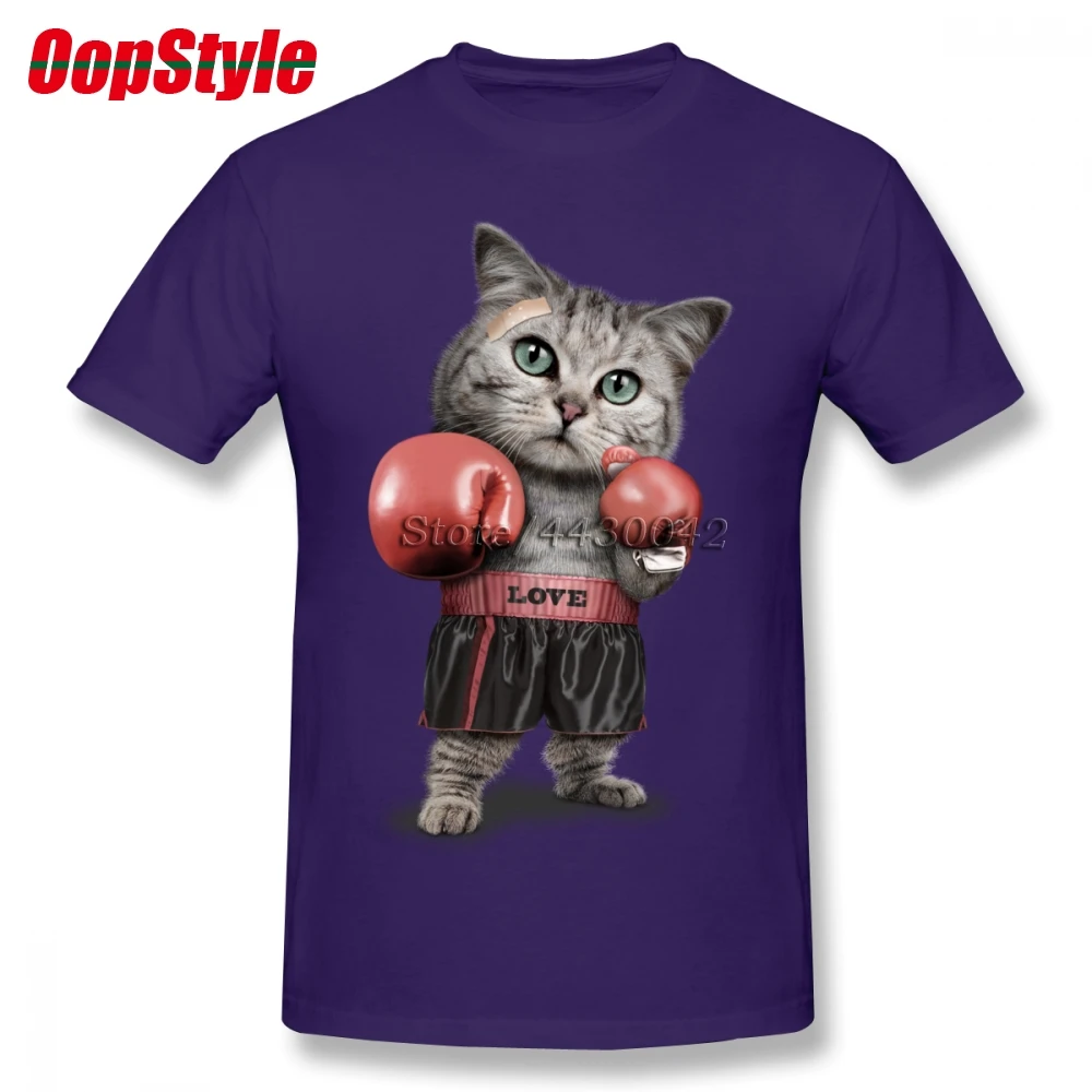 Boxinger Cat футболка на заказ с коротким рукавом Футболка мужская новая пара плюс размер o-образным вырезом Хлопок Фитнес Мужчины - Цвет: Фиолетовый
