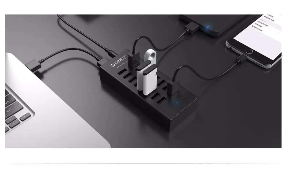 ORICO 16 портов USB2.0 концентратор с 12V2A адаптер питания 3.3Ft/1 M Кабель для передачи данных для Apple Macbook Air ноутбук ПК планшет-черный