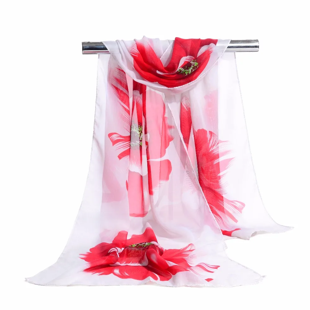 Женский шелковый шарф роскошный женский шифоновый из полиэстера с цветочным