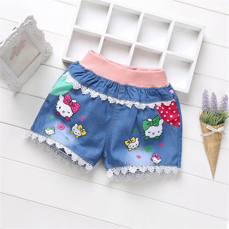 Kindstraum/Лето 2017 г. девушки мультфильм шорты Дети цветы джинсовые штаны