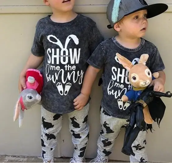 Kids Baby Girl Boy Cartoon Letter Rabbit Print T Shirt Pant Outfits Toddler Summer Clothes 2pcs set |
