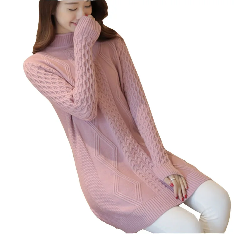 

Пуловер женский средней длины новый осенне-зимний свитер Дамский Тонкий размера плюс полувысокий воротник витая Толстая вязаная верхняя одежда для женщин